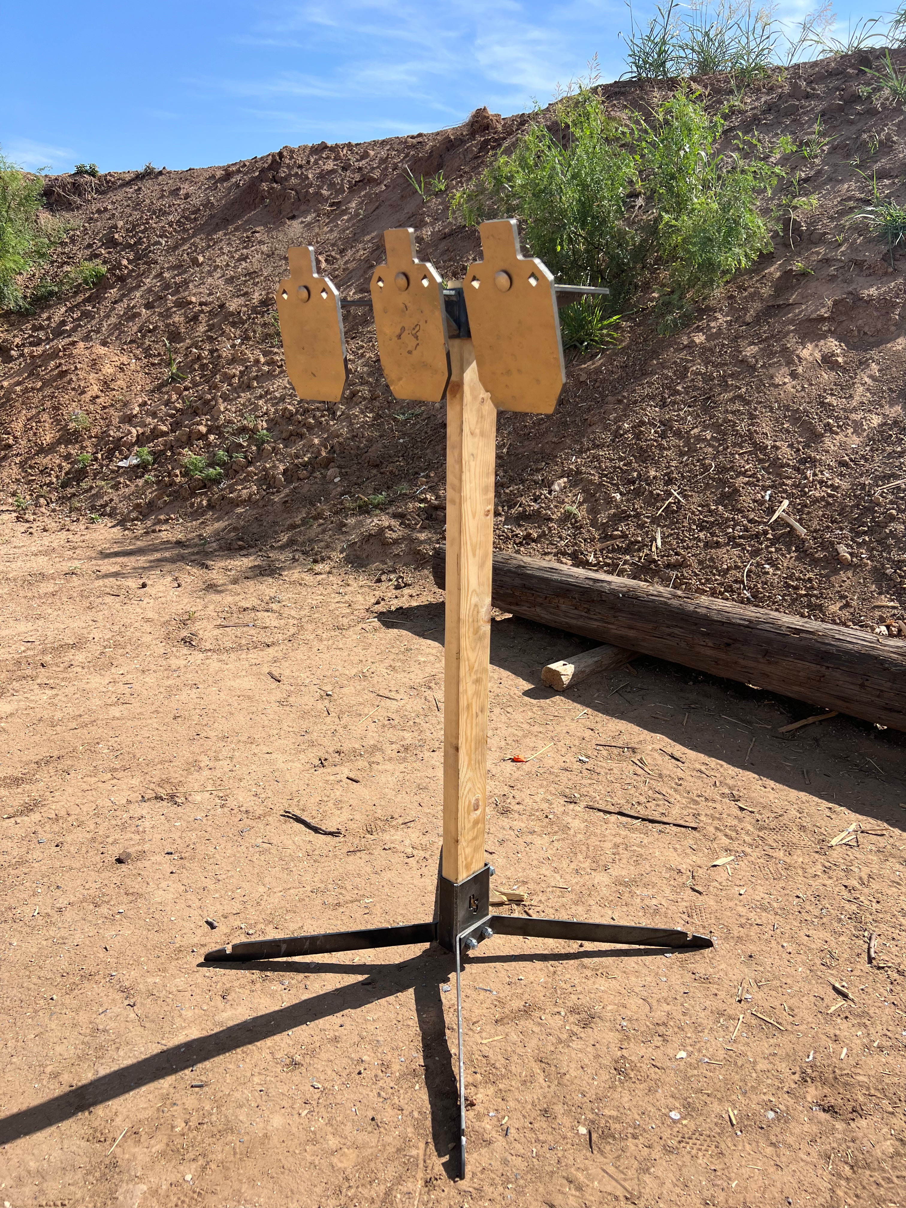 Three‑Way Hanger Package – AR500 3×6 Steel Plates (5/16″ Thick) with 2×4 Range Stand and Hanger System